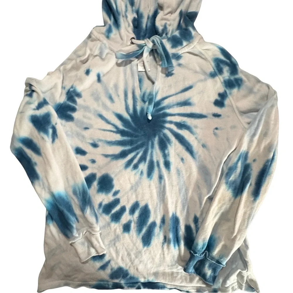TIE DYE HOODIE SWEATSHIRT Blue White Boho Pullover Cozy Loungewear Womens SZ 3X - Picture 5 of 12